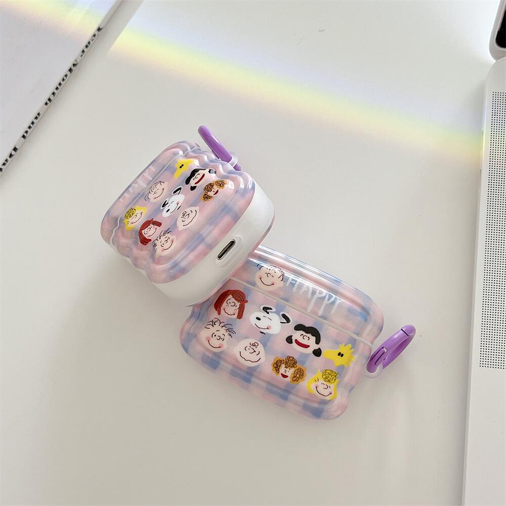 Vỏ Bảo Vệ Hộp Sạc Tai Nghe AirPods 1 2 pro 3 2021 Bluetooth Không Dây Chống Sốc Họa Tiết Kẻ Sọc Màu Tím Kèm Móc Treo Tiện Dụng