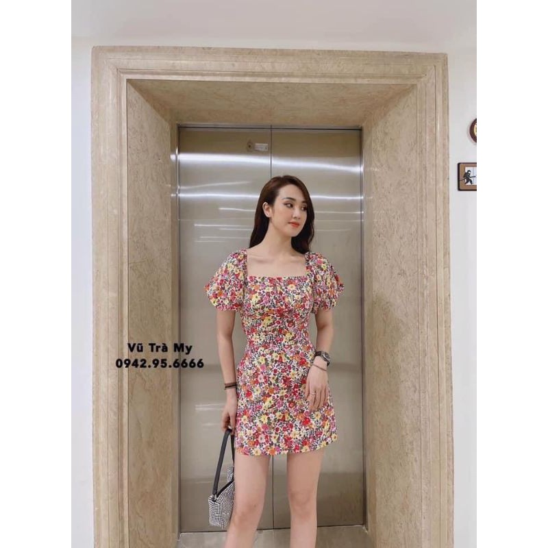 [Mã SKAMA06 giảm 8% tối đa 50K đơn 250K] Đầm hoa cổ vuông tay con ( hính thật) | BigBuy360 - bigbuy360.vn