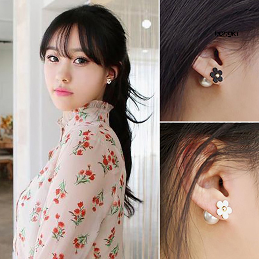 Bông Tai Mạ Vàng Hình Hoa Đính Ngọc Trai Giả Xinh Xắn