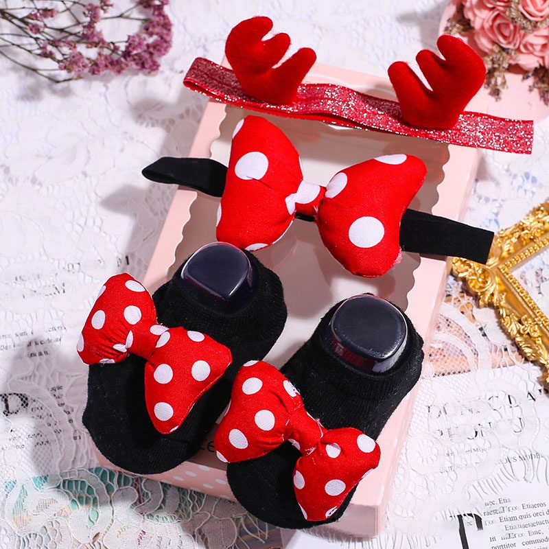 Set 3 Món Đôi Vớ / Băng Đô Nơ / Vương Miện Xinh Xắn Cho Bé Gái Mới Sinh