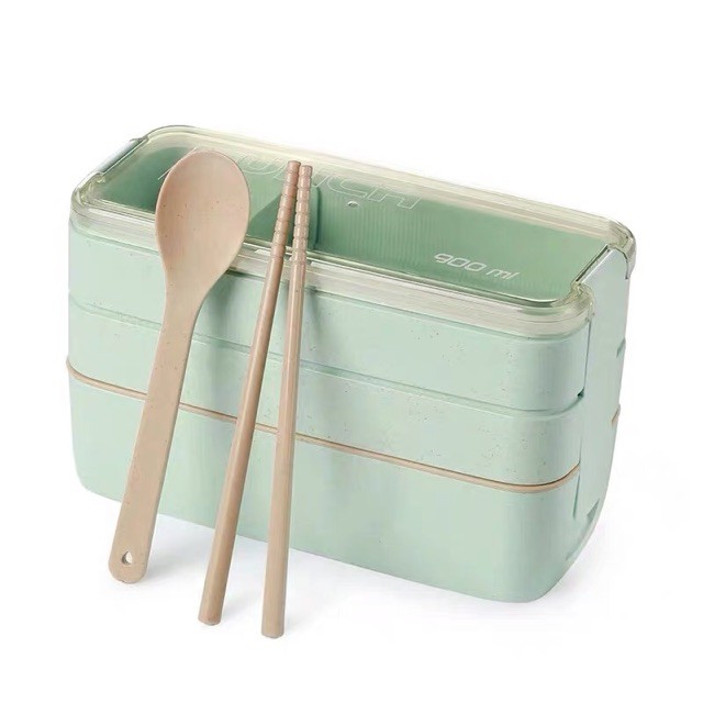 Hộp Cơm Lúa Mạch 3 Tầng Dùng Được Lò Vi Sóng Tặng Kèm Thìa Đũa Siêu Tiện Dụng | BigBuy360 - bigbuy360.vn