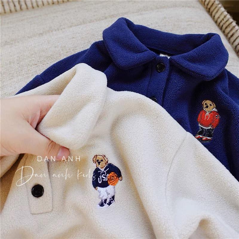ÁO THUN POLO TAY DÀI GẤU THÊU UNISEX CHO BÉ