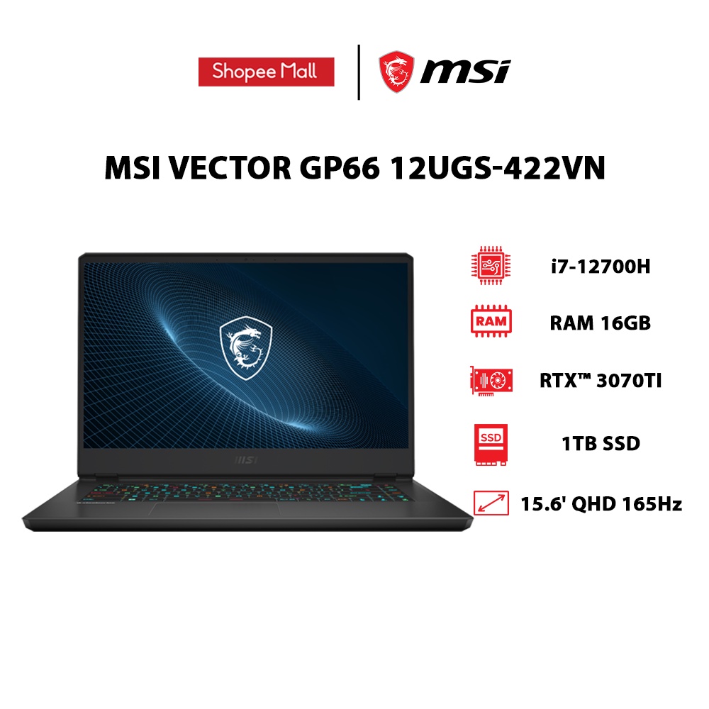 [Mã ELGAME20 giảm 10%]Laptop MSI Vector GP66 12UGS-422VN i7-12700H | GeForce®RTX™ 3070Ti 8GB