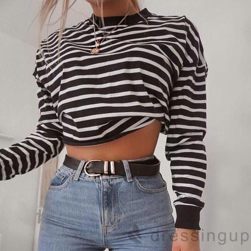 Áo croptop tay dài màu trơn thời trang cho nữ