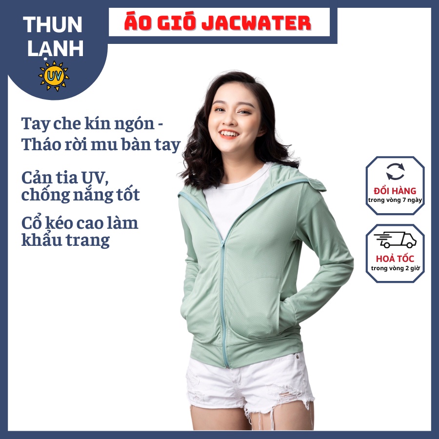 Áo khoác chống nắng nữ 2 lớp thông hơi, cản tia uv thun lạnh mũ liền JACWATER V380