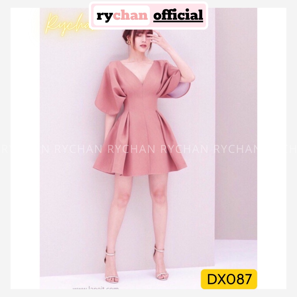 Đầm Xoè Hồng Cổ V Tay Cánh Dơi - DX087