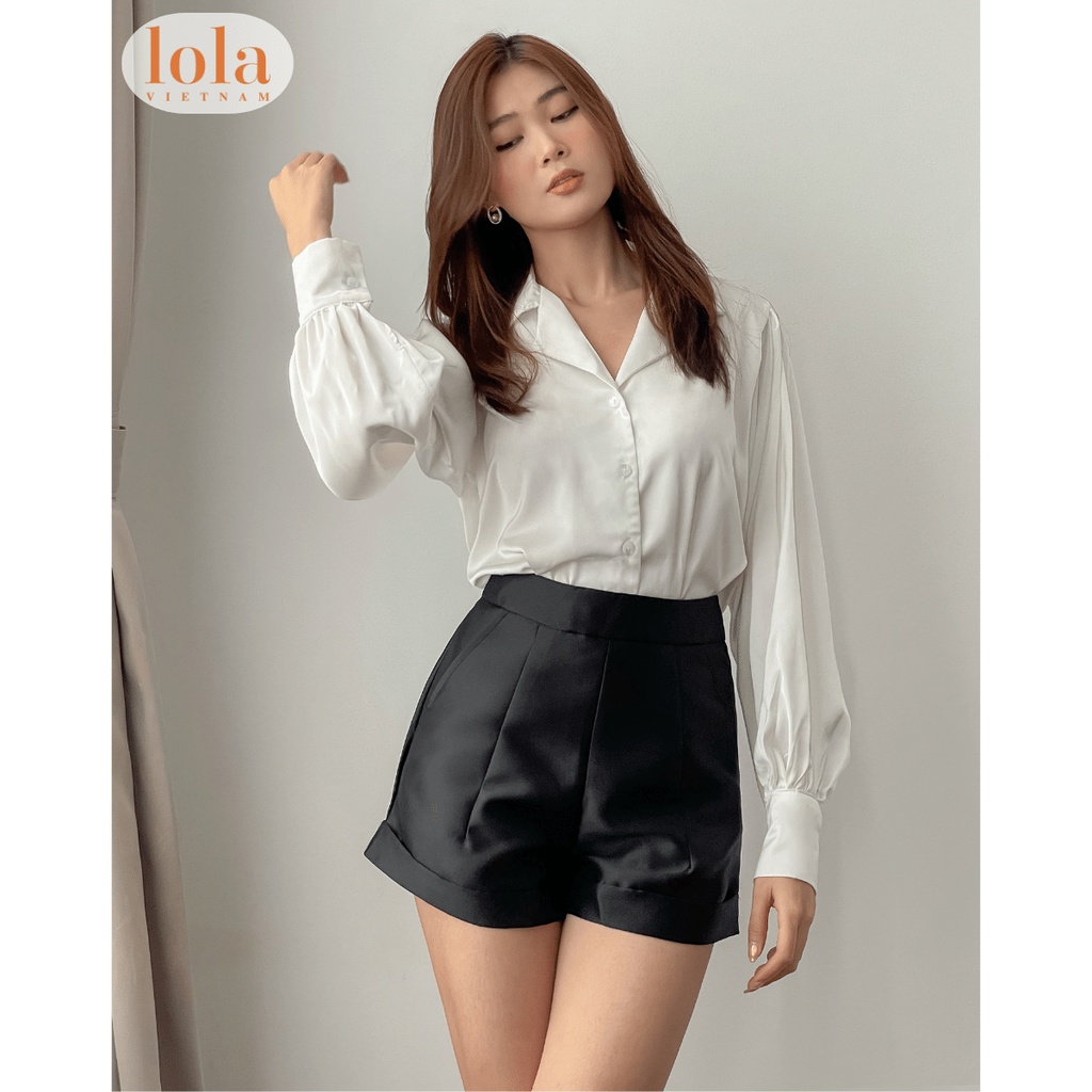 Bộ Áo Sơ Mi và Quần Short LOLA VIETNAM Thiết Kế Công Sở Sang Chảnh Chất Lụa Màu Trắng và Đen Tessa QN01