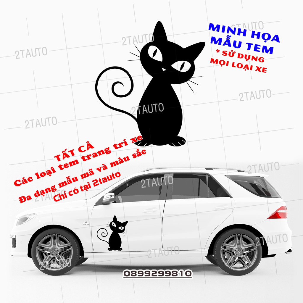 Tem decal HÌNH CON MÈO dán xe nhiều kích thước, chống thấm nước, logo CHÚ MÈO dán trang trí ô tô xe hơi - MẪU 11
