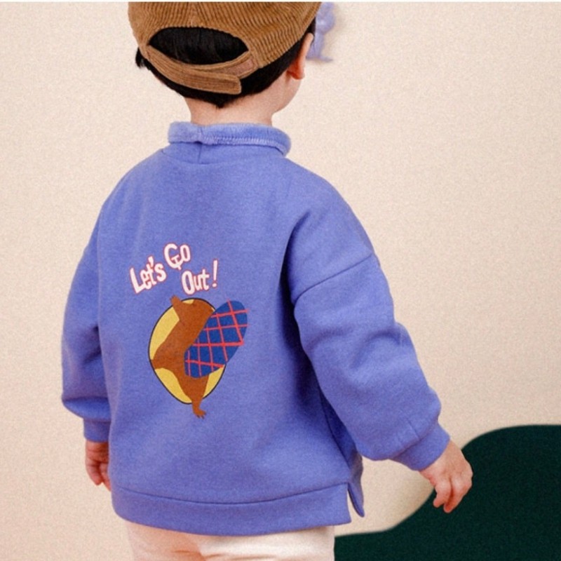 Bộ lót lông bé trai bé gái túi trước, lưng in chữ "Let's go out" Moli. HA1927 (2 màu)