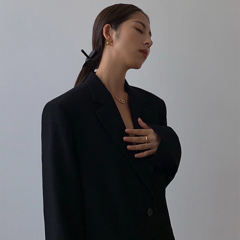 Áo khoác vest oversize blazer màu đen dáng rộng cỡ lớn thời trang xuân thu  phong cách Hàn Quốc cho nữ