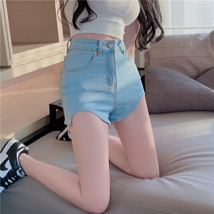 DUNEA Quần short denim eo cao thời trang trẻ trung thoải mái cho nữ
