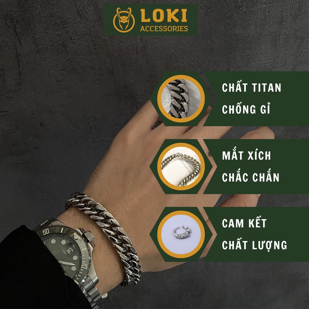 Vòng tay thép titan không gỉ nam nữ Tin Loki Accessories thời trang dạng chuỗi xích màu bạc - Vòng tay TIN
