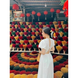 ĐẦM MIDI TRẮNG HỞ LƯNG (về thêm đỏ)