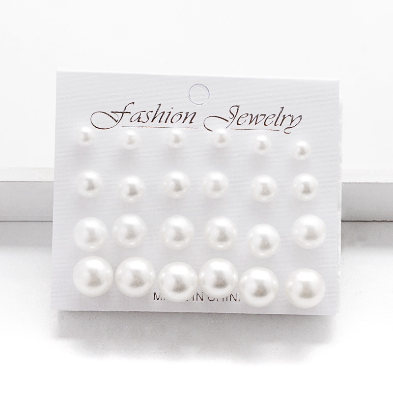 12 Pairs/ Set Delicate Pearl Earrings Jewelry White &amp; Black &amp; Beige