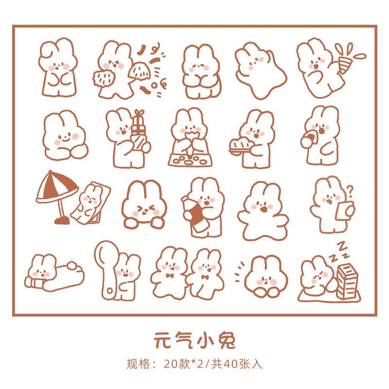 [HD28] Bộ 40 hình dán sticker Gấu Thỏ dễ thương trang trí sổ tay DIY