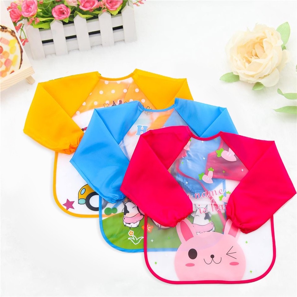 Áo yếm nilong có tay chống thấm cho bé ăn dặm
