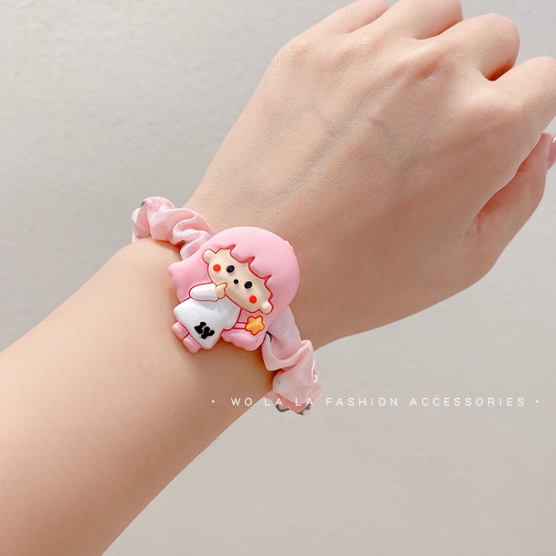 Dây Cột Tóc Cao Su Co Giãn Không Làm Đau Họa Tiết Hoạt Hình Màu Hồng Cho Bé