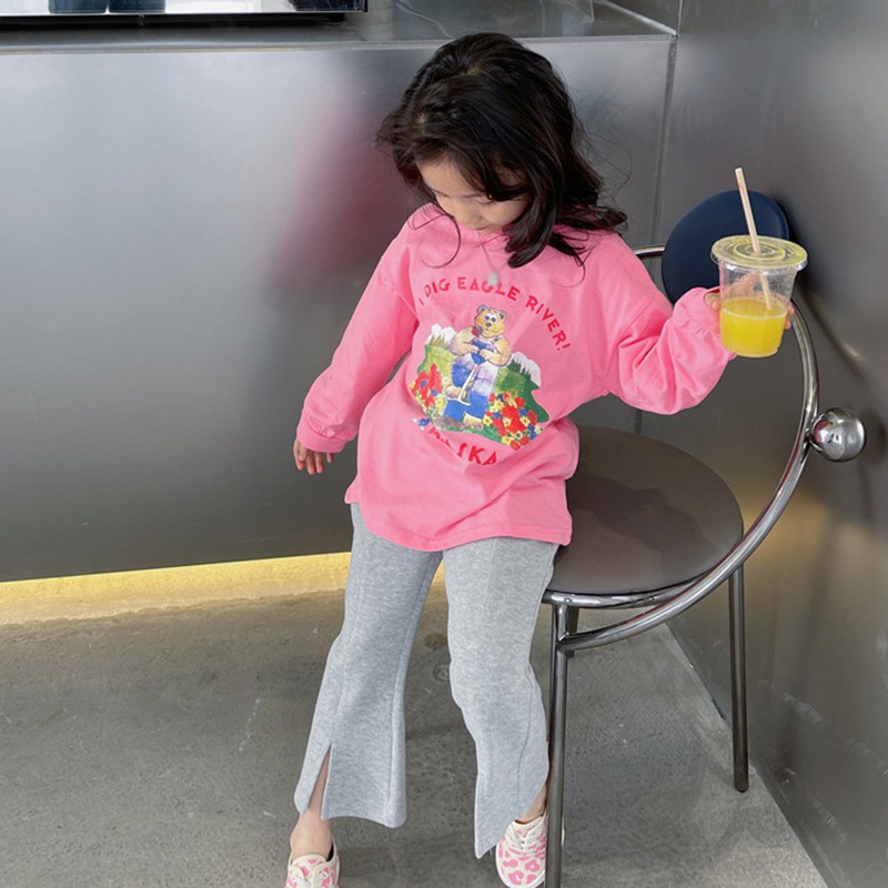 Áo Thun Tay Dài Cổ Tròn In Họa Tiết Hoạt Hình Phong Cách Hàn Quốc Thời Trang Xuân Thu Cho Bé Gái