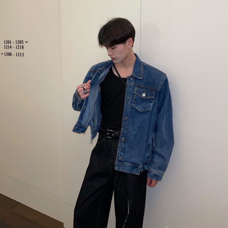 Áo Khoác Denim Dáng Ngắn Phong Cách Hàn Quốc Thời Trang Cao Cấp Cho Nam