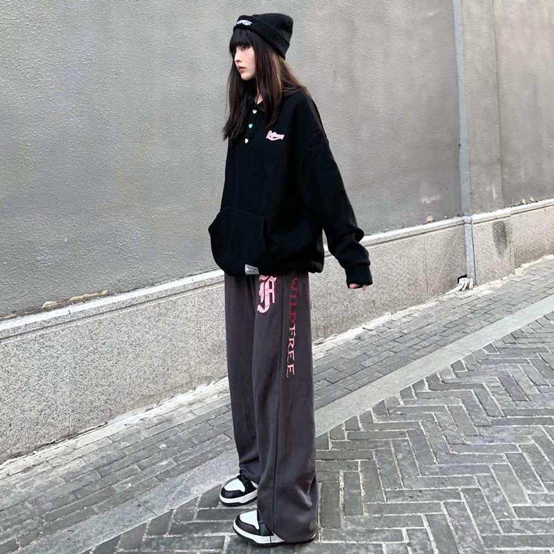 Quần Thể Thao Rút Dây In Họa Tiết Phong Cách Retro Mùa Thu Mới Cho Nữ