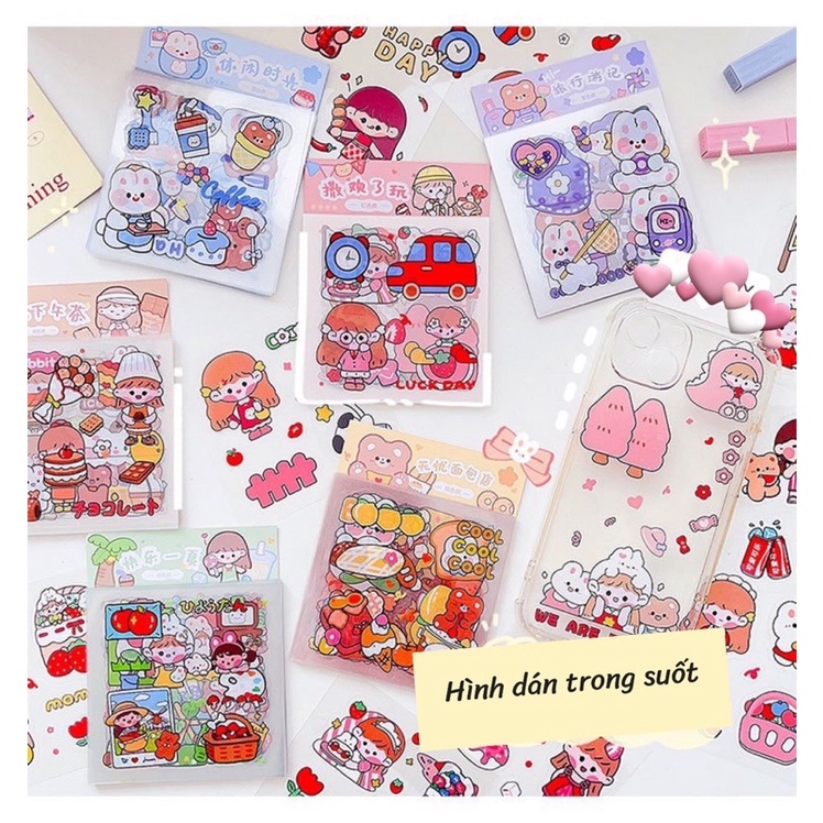 Set 20 tấm 100 miếng sticker hoạ tiết hoạt hình dễ thương, trang trí sổ tay, ốp điện thoại, bình nước Tiệm Ốc Sột