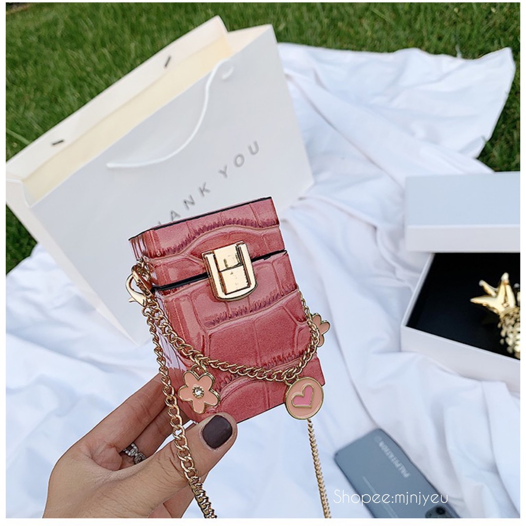 [Tặng kèm chuỗi charm dễ thươn] Túi Đeo Vai Hộp Vuông Mini Vân Da Rắn Form Vuông Cứng Cáp Cao Cấp 2021 | BigBuy360 - bigbuy360.vn