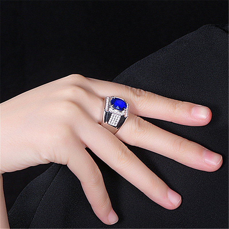 Nhẫn Thép Titan Đính Đá Zircon Xanh Dương Phong Cách Hip Hop Thời Trang Cho Nam