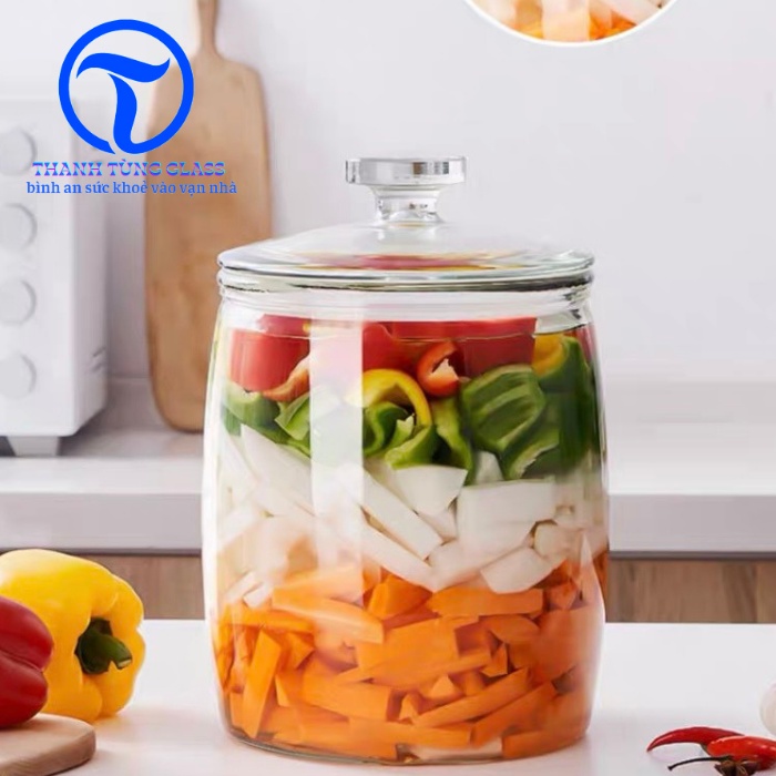 Bình thủy tinh HD12 ngâm hoa quả, ngâm sâm, muối dưa, muối cà, 2.2L & 4.2L