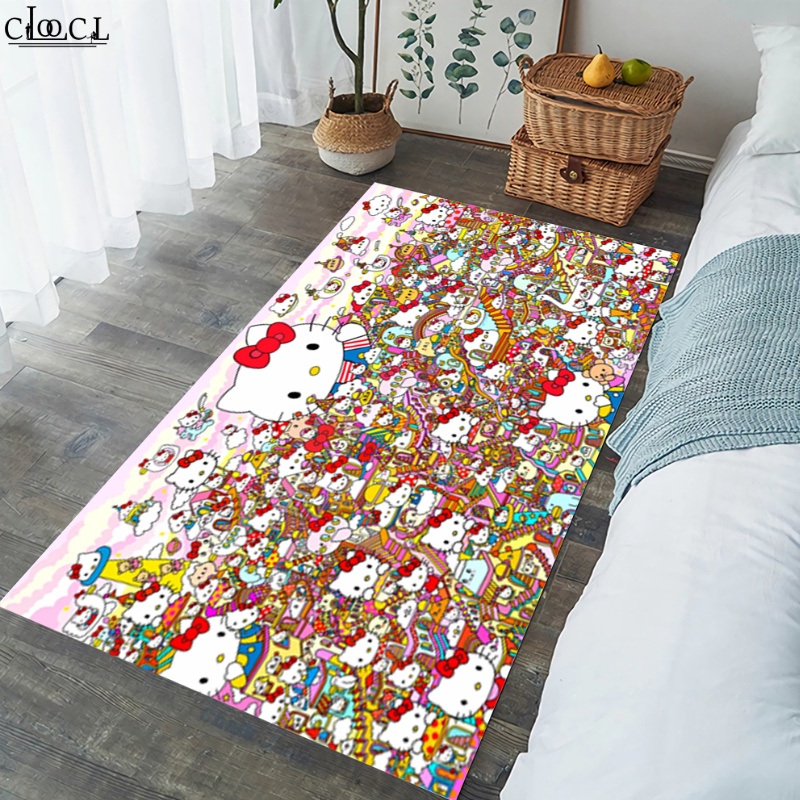 Thảm Chùi Chân Lông Nhung Chống Trượt In Hình Hello Kitty Thời Trang Thoải Mái Dành Cho Phòng Khách /