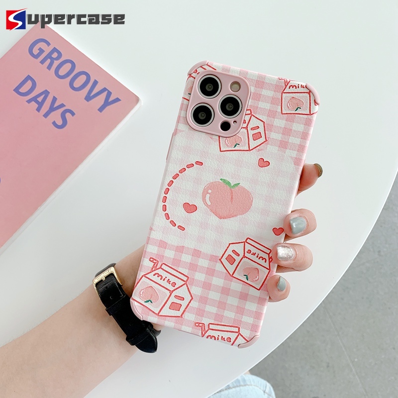 Casing For Vivo Y52s Y31s Y50 Y30 Y73s Y70s Y95 Y91 Y85 Y83 Y81 Y19 Y17 Y15 Y13 Y12 Y11 Y66 Y67 Y9s Y7s V17 Neo V15 Pro V11i V9 V5 Lite S1 Pro Cover Cute 3D Peach PINK Plaid Lambskin Shockproof Anti-fall Soft Phone Case