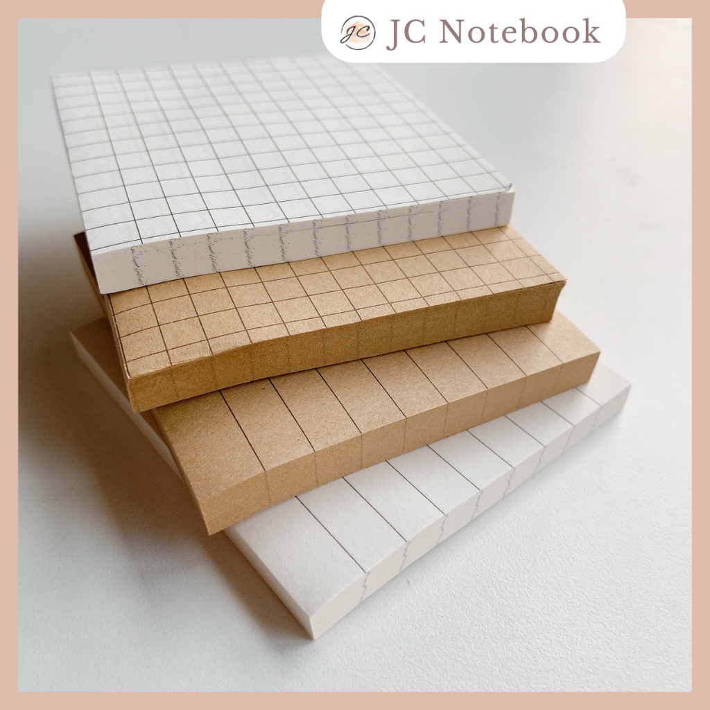 Set 80 sticky note basic giấy kraft nâu - trắng in grid kẻ ô vuông / kẻ ngang