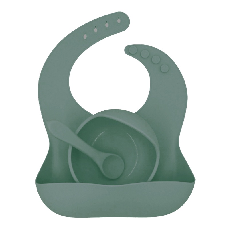 Bộ 3 Món Tô + Muỗng + Đĩa Bằng Silicone Cho Bé Tập Ăn