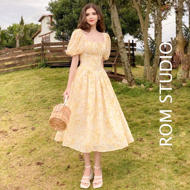 Đầm dài hoa nhí tay bồng Alice dress