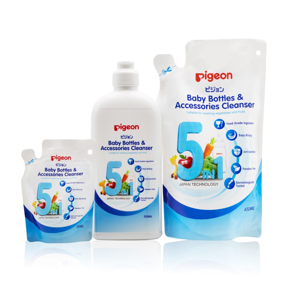 Nước rửa bình sữa và rau củ quả Pigeon eco 5 trong 1 chai 500ml / Túi 450ml