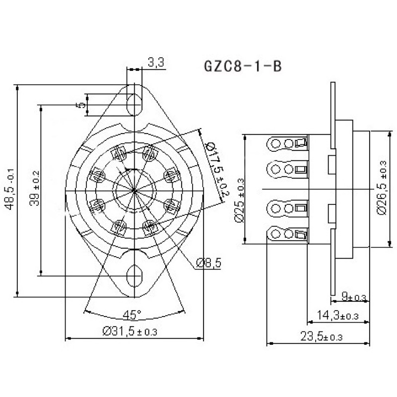 Đế đèn 8 chân sứ to dùng cho đèn EL34 6SN7 5U4G