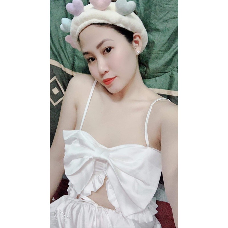 Đồ ngủ sexy 2 dây [FREESHIP] Đồ ngủ sexy 2 dây lụa phối nơ Freesize dưới 60kg | BigBuy360 - bigbuy360.vn