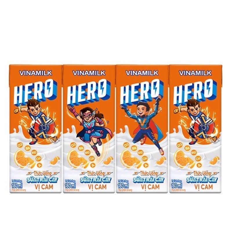 Lóc 4 Hộp Sữa Hero Vị Cam - 180ml