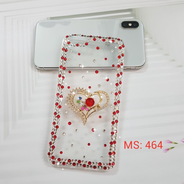 ỐP DẺO HANDMADE ĐÍNH ĐÁ TIM VIỀN ĐỎ MS 464