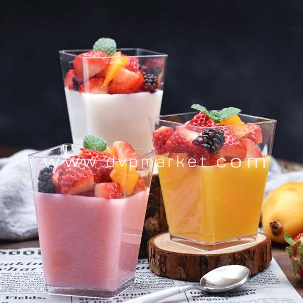 Ly nhựa bánh mousse hình vuông 5,7 x 7,5cm BN24 (25 cái kèm nắp)