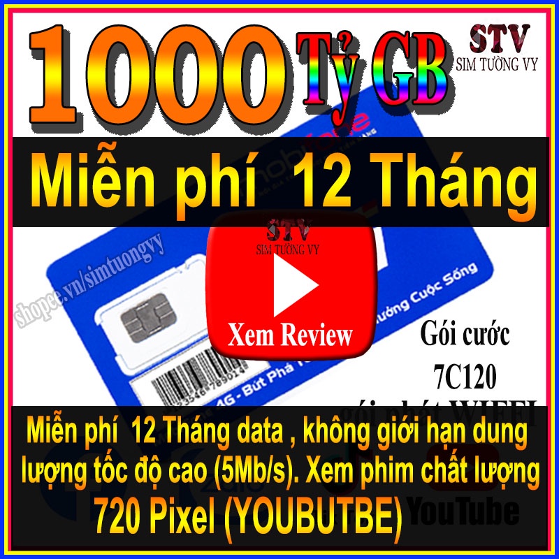 Sim 4G miễn phí 1 năm không giới hạn dung lượng tốc độ cao ( 10 tỷ gb tốc độ cao 5mb/s)