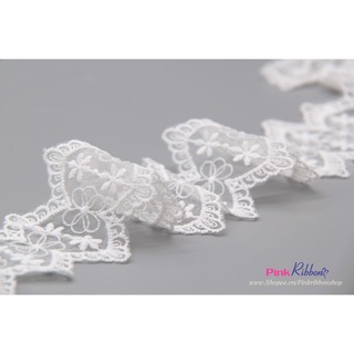 Ren trắng thêu hoa 6.5cm may viền cổ, may chân váy, viền cổ tay, viền khăn, phụ kiện may mặc, DIY, handmade