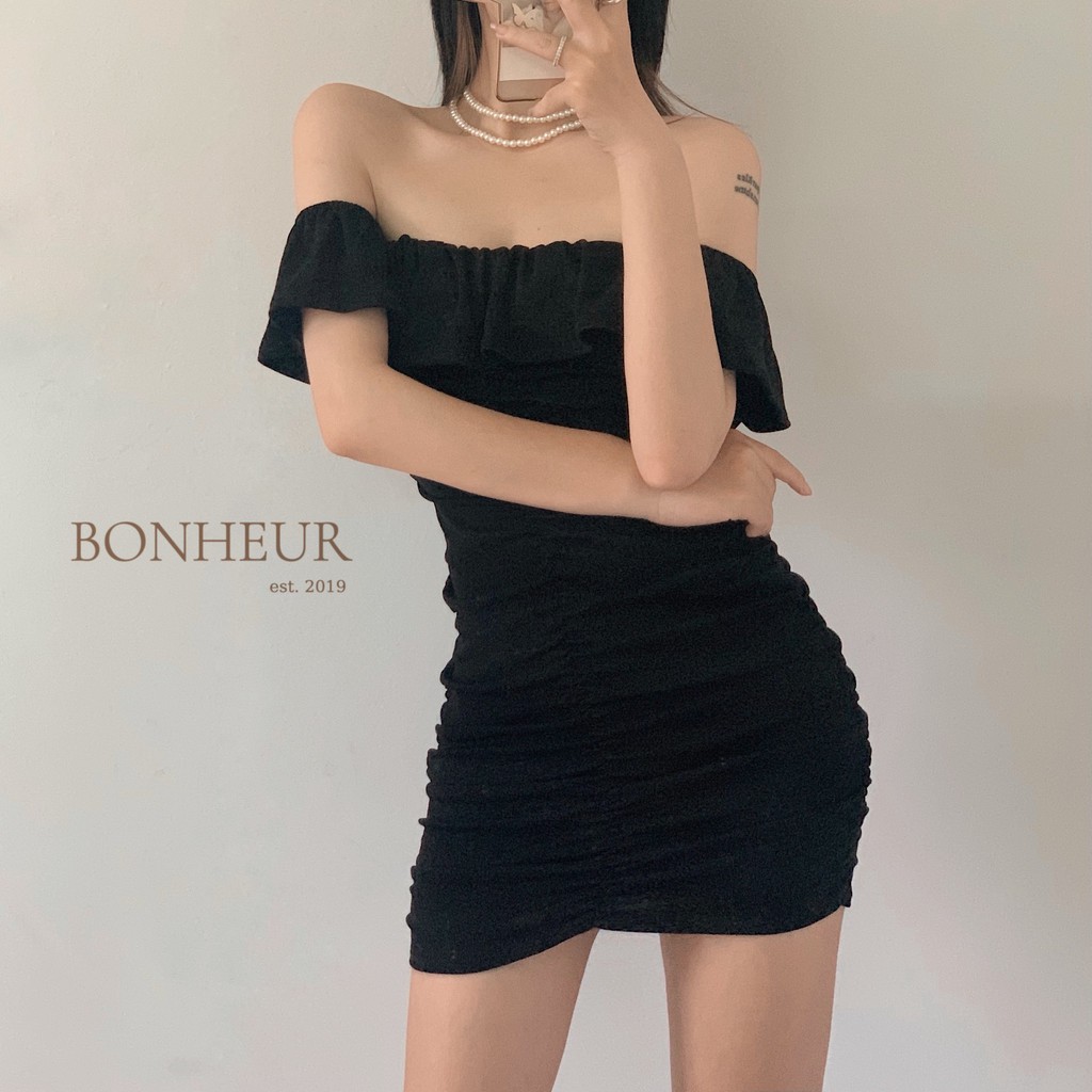 Váy trễ vai nhún thân body bồng bềnh sang chảnh tiểu thư Ginger Dress