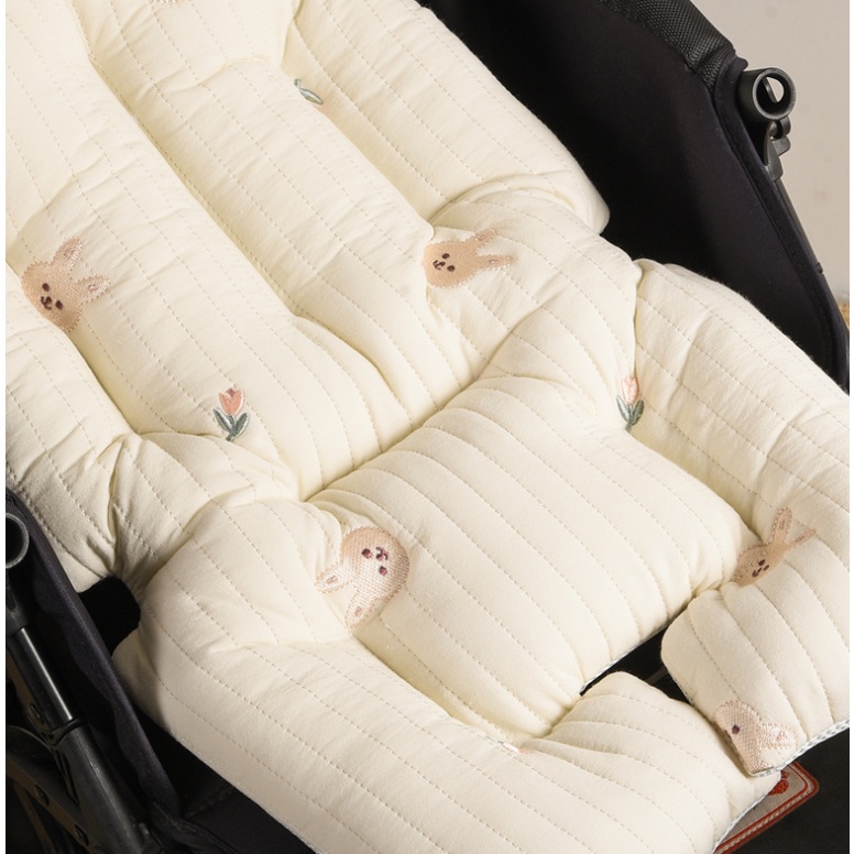 Đệm lót xe đẩy em bé bằng cotton thoáng khí thêu họa tiết đáng yêu