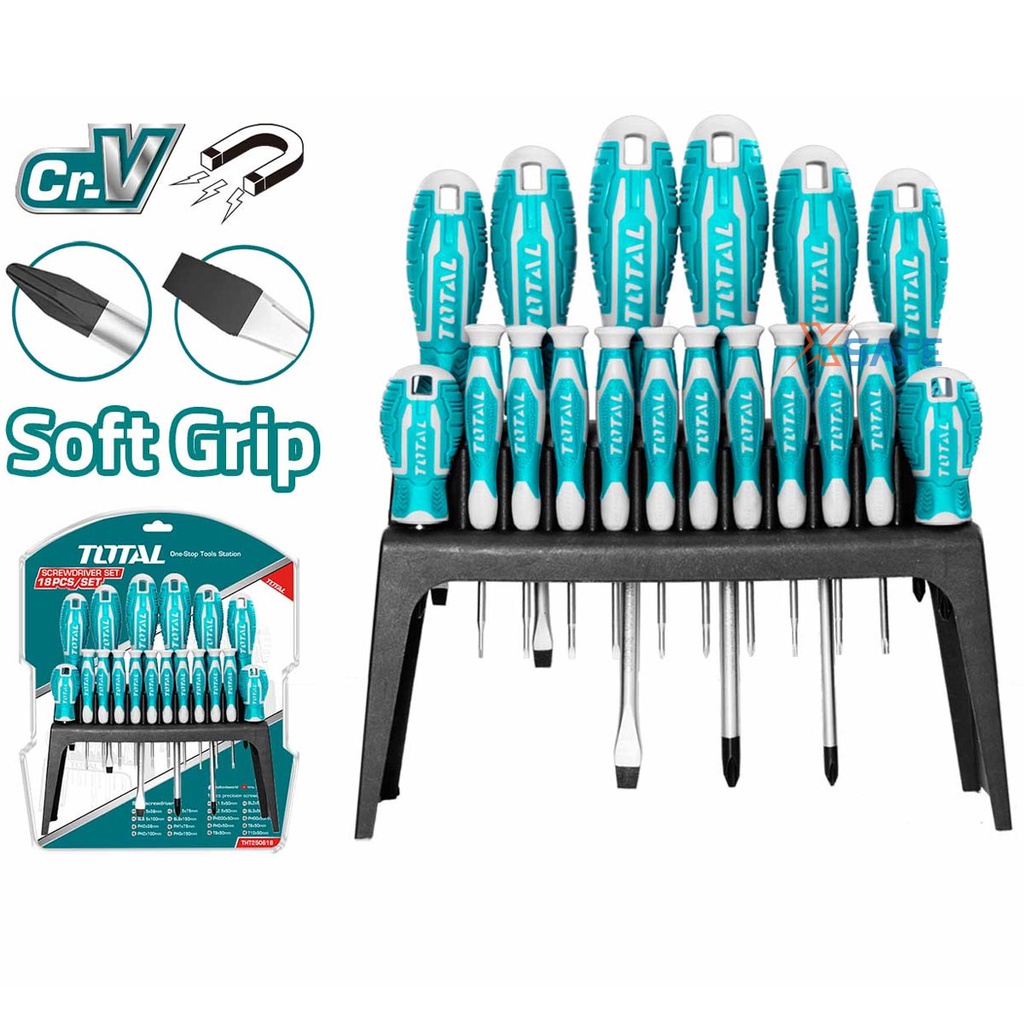 Bộ tua vít đa năng 18 món TOTAL THT250618 đuôi tròn Bộ tuốc nơ vít CR-V không mài mòn, gỉ sét, nhỏ gọn