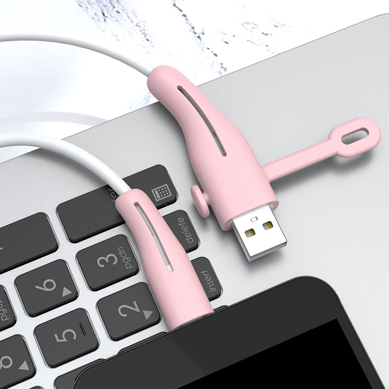 Set 2 phụ kiện bảo vệ đầu dây cáp sạc USB-A và Lighting bằng silicon mềm tiện dụng