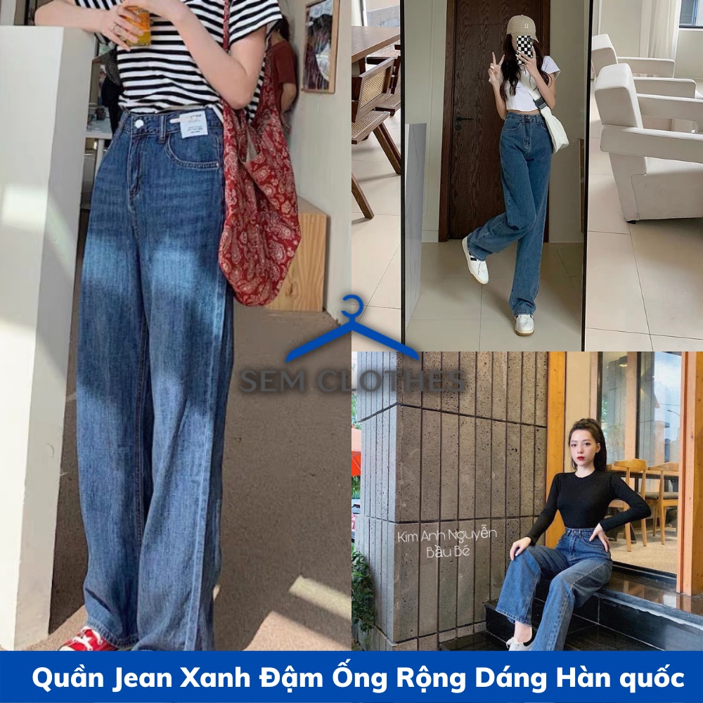 Quần jean nữ ống rộng ,quần nam nữ ống suông lưng cao hack dáng màu xanh đậm hàn quốc ullzang SEM CLOTHES q001 | WebRaoVat - webraovat.net.vn