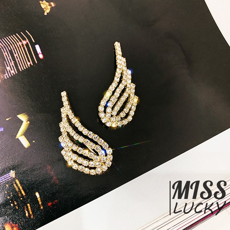 Khuyên Tai Mạ Bạc 925 Hình Đôi Cánh Thiên Thần Đính Đá Thời Trang Cho Nữ