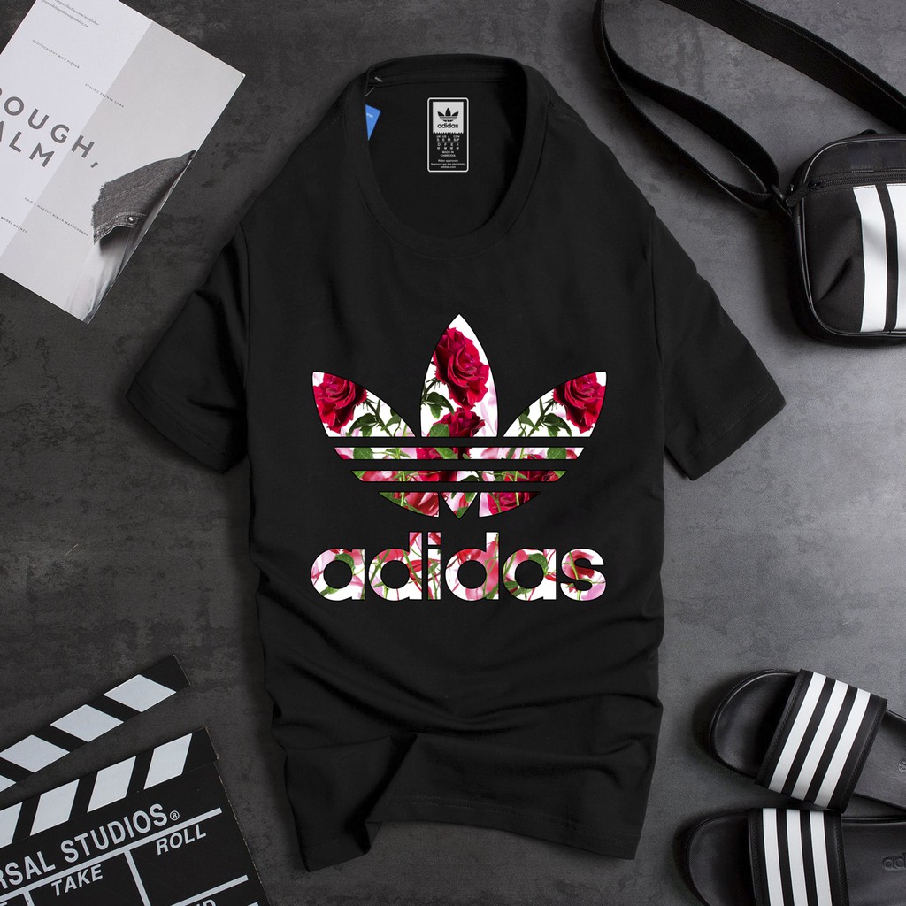 Áo phông ADIDAS Unisex | Áo phông Nam Nữ COTTON | In Họa Tiết Hoa Hồng