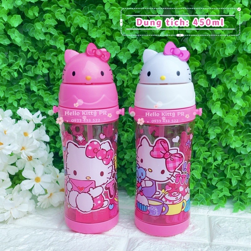 BÌNH NƯỚC ỐNG HÚT CÓ DÂY ĐEO HELLO KITTY