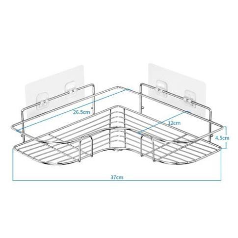 Kệ góc Inox 304 không gỉ nhà tắm, nhà bếp, dán tường siêu dính chịu lực 10kg